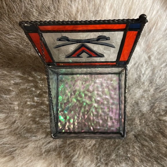 UVA University of Virginia Cavaliers Crossed Sabers Stained Glass Container - Picture 2 of 7